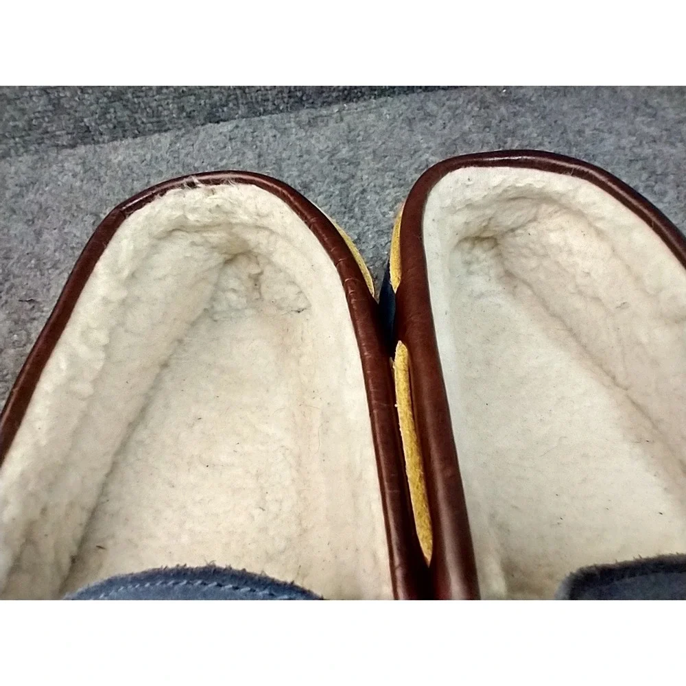 LL Bean Wicked Good Moccasins Mens 10 Blue Suede Shearling Slippers 252655
